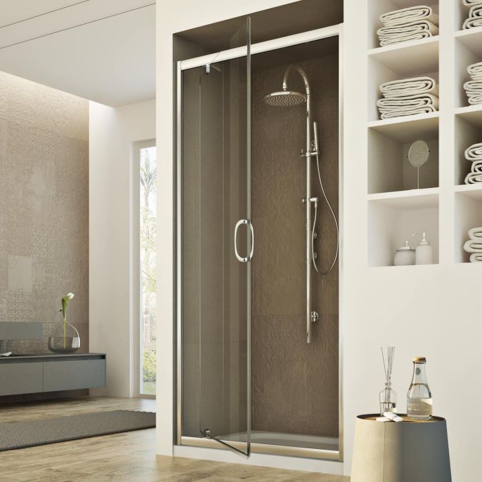 Porta doccia modello Brief a 1 anta con apertura pivotante - H 185 cm vetro trasparente 