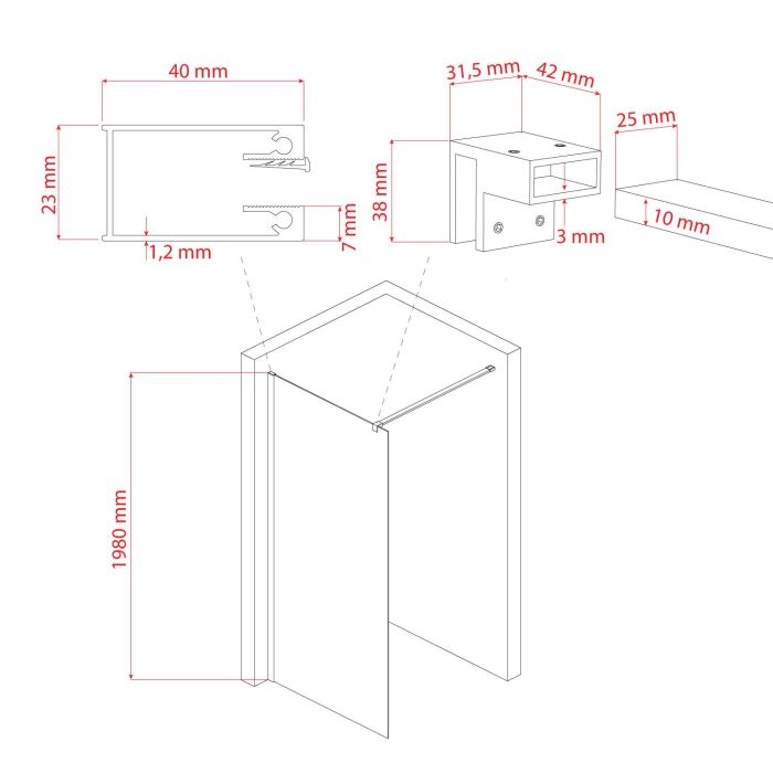 Parete doccia modello Walk In 1 - H 198 cm - vetro trasparente 8mm 