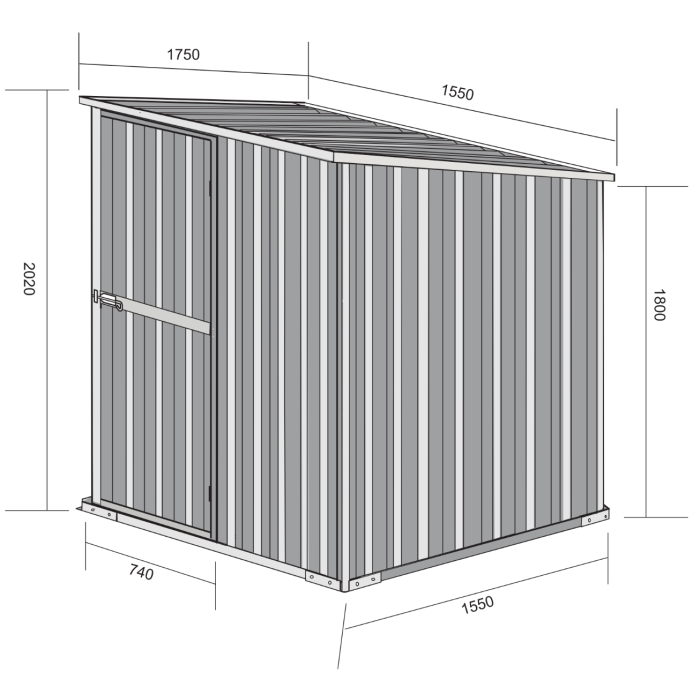 Box in Acciaio Zincato Casetta da Giardino in Lamiera 1.55 x 1.75 m x h2.02 m - 60 KG – 2.71 metri quadri - VERDE