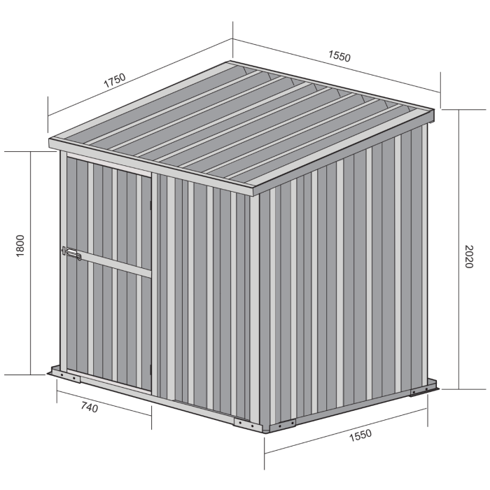 Box in Acciaio Zincato Casetta da Giardino in Lamiera 1.55 x 1.75 m x h2.02 m - 60 KG – 2.71 metri quadri - LEGNO