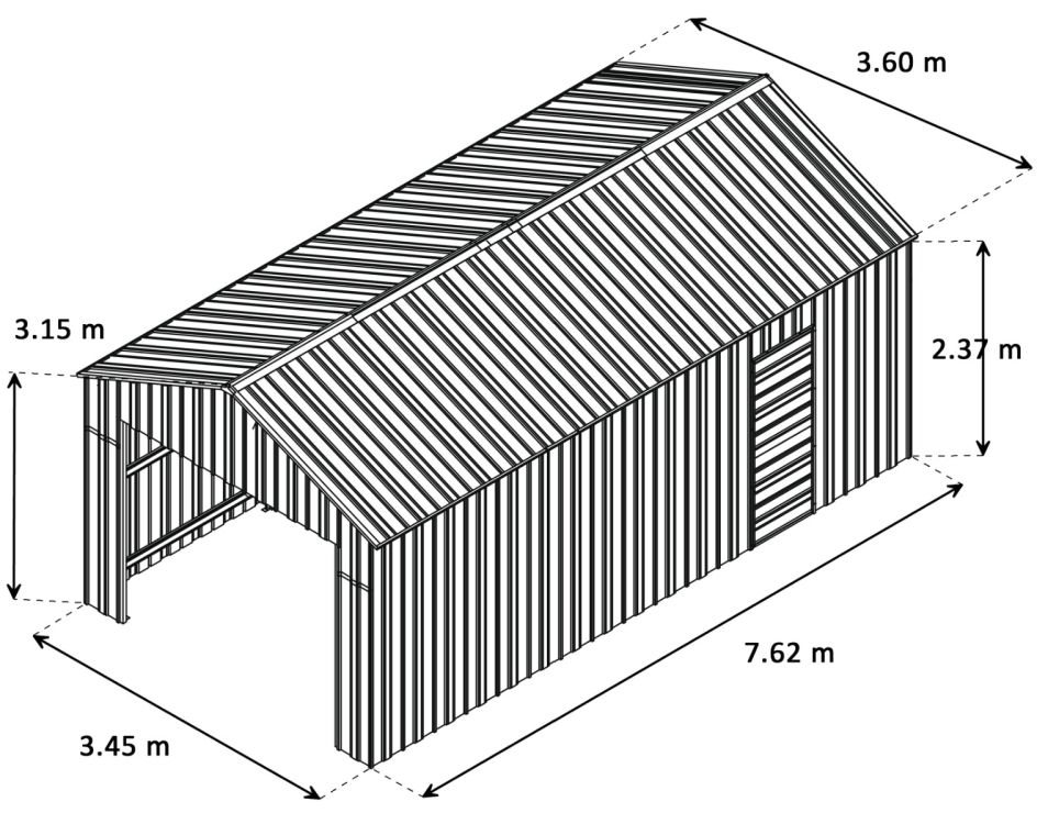 Box in Acciaio Zincato 3.60 x 7.62 m x h 3.15 m - 562 KG - 27.43 metri quadri - VERDE