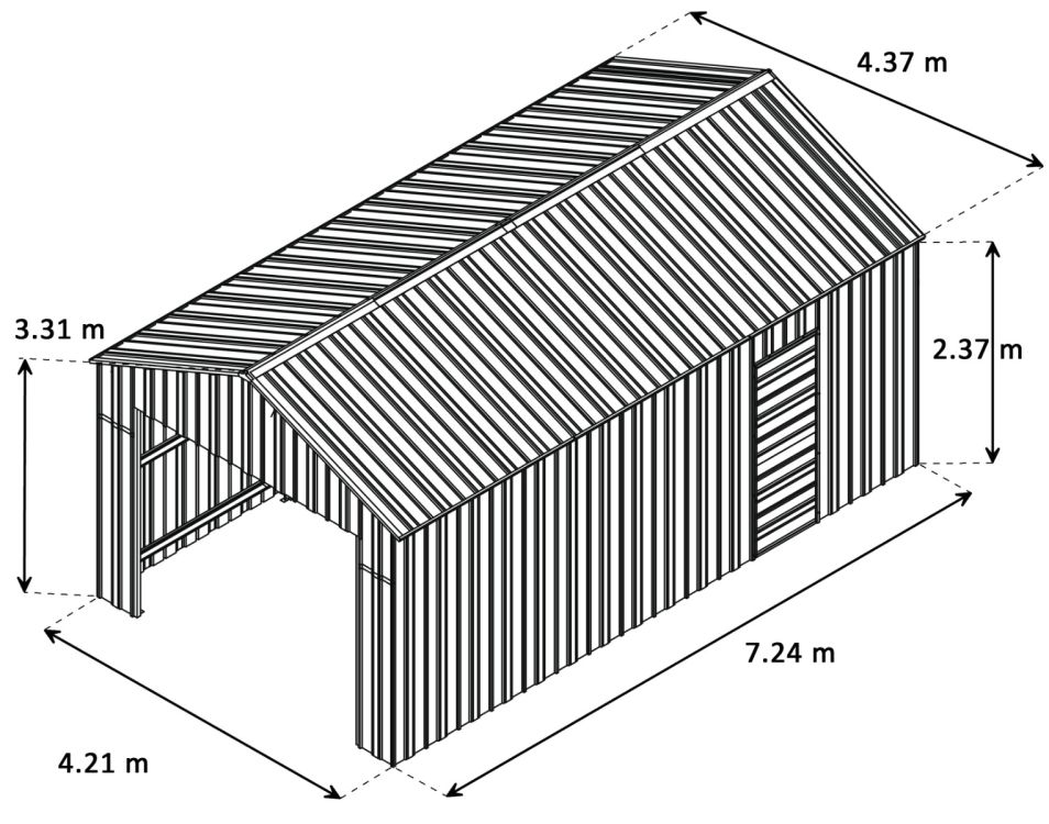 Box in Acciaio Zincato 4.38 x 7.24 m x h 3.31 m - 585 KG – 31,7 metri quadri - LEGNO