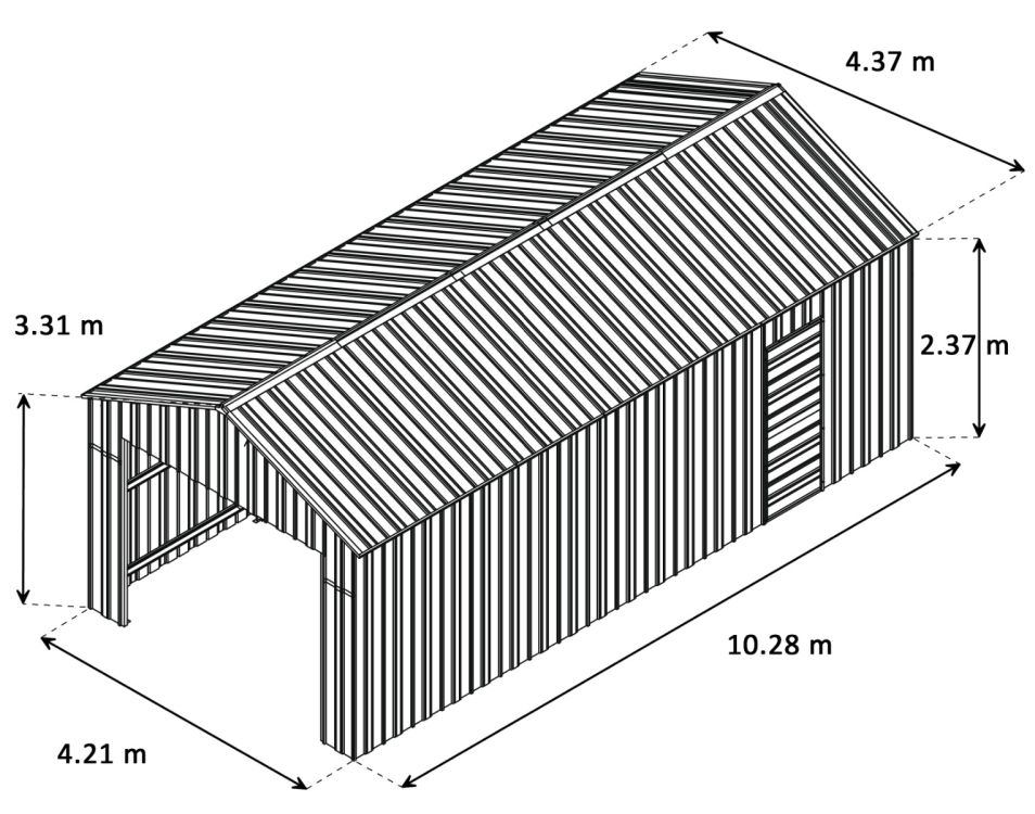 Box in Acciaio Zincato 4.38 x 10.28 m x h 3.31 m - 799 KG – 45 metri quadri - VERDE