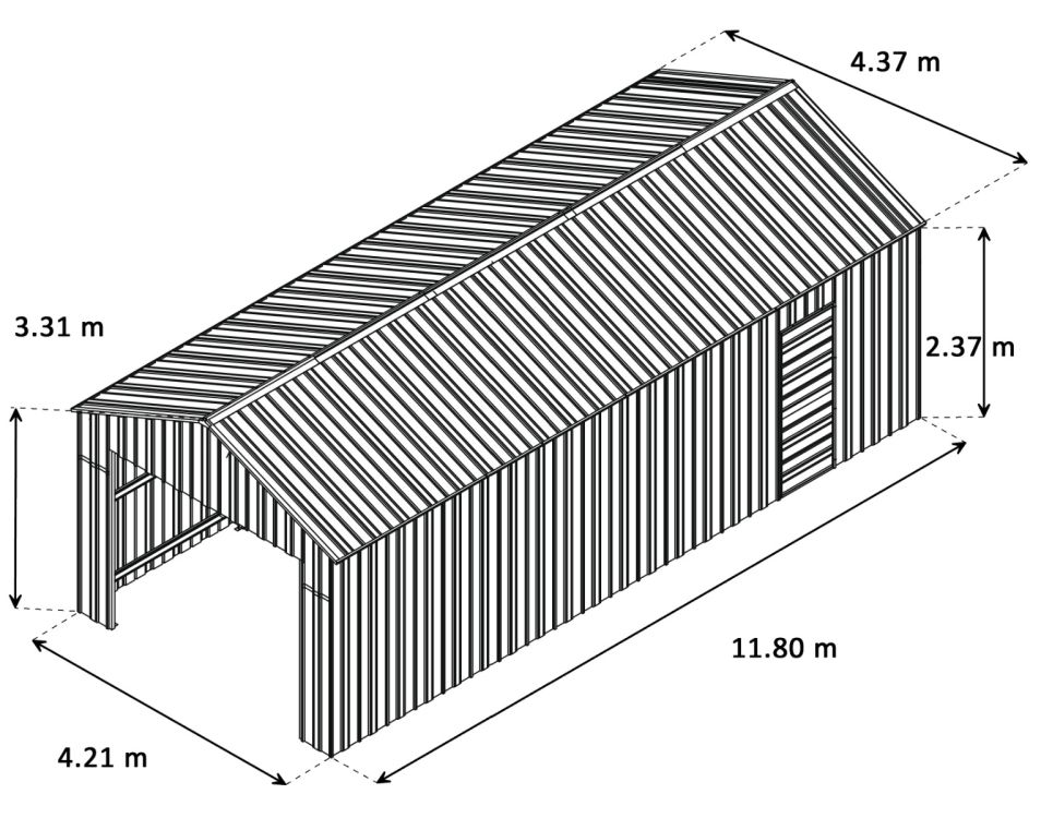 Box in Acciaio Zincato 4.38 x 11.80 m x h 3.31 m - 906 KG – 51.68 metri quadri - LEGNO
