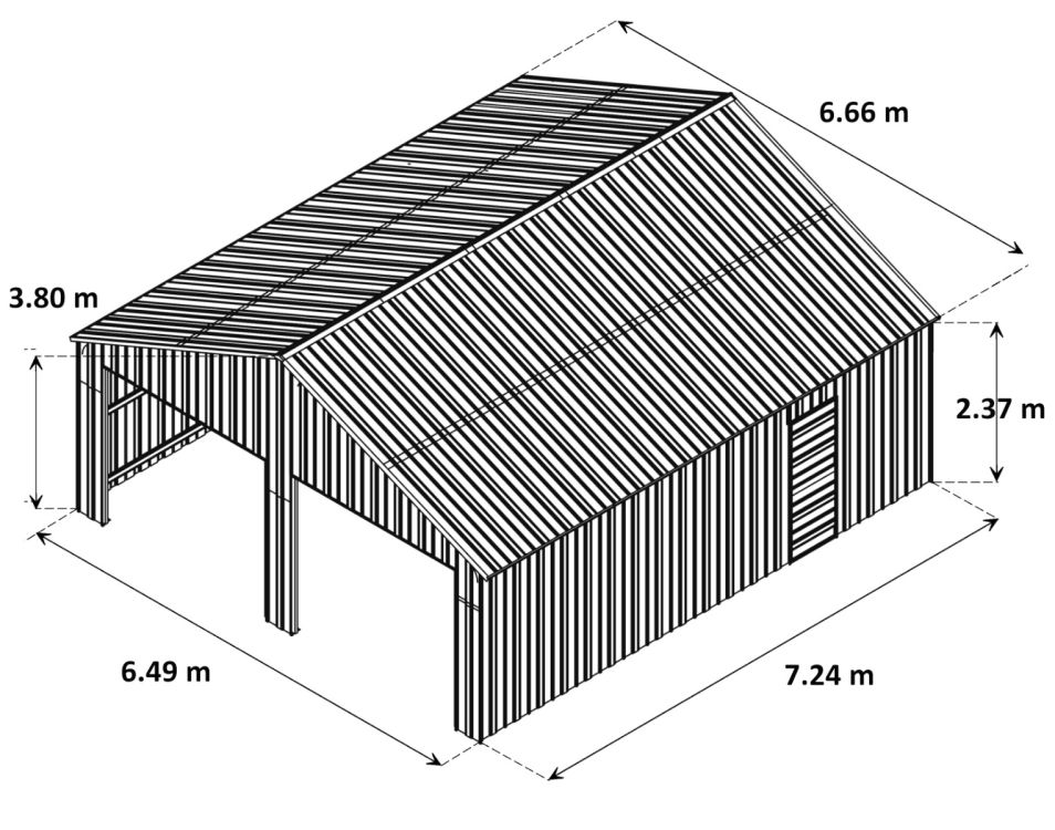 Box in Acciaio Zincato Casetta da Giardino in Lamiera Box Auto 6.66 x 7.24 m x h 3.80 m - 810 KG – 48.22 metri quadri - VERDE