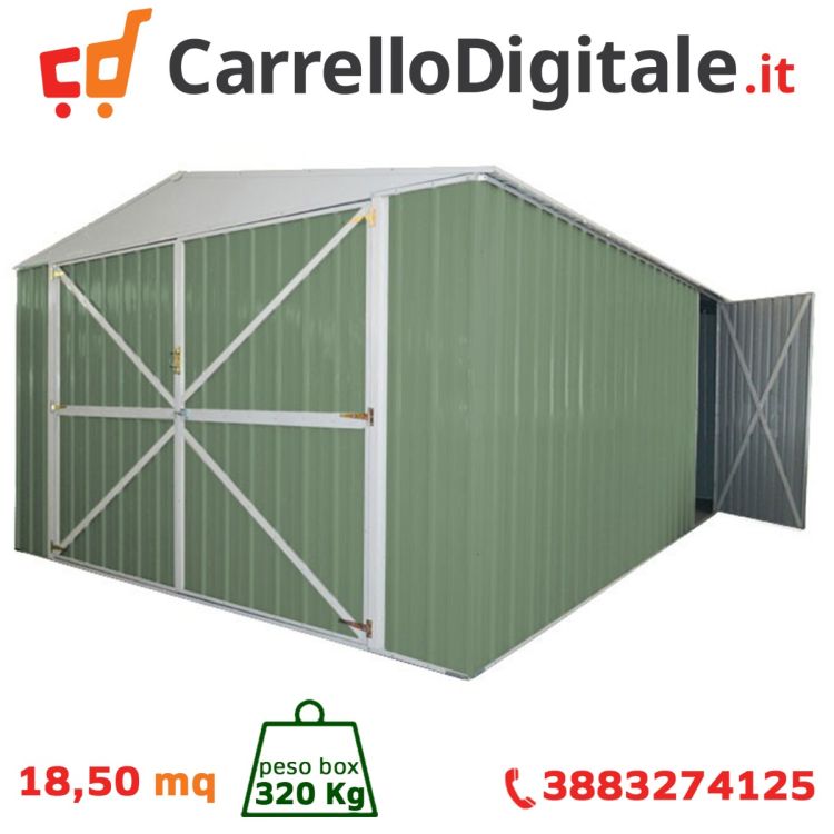 Box in Acciaio Zincato 3.60 x 5.14 m x h2.30 m - 320 KG - 18 metri quadri - VERDE