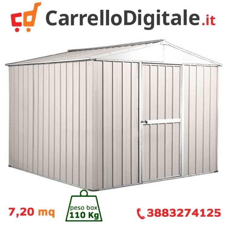 Box in Acciaio Zincato 2.76 x 2.60 m x h2.12 m - 110 KG – 7,2 metri quadri - BIANCO