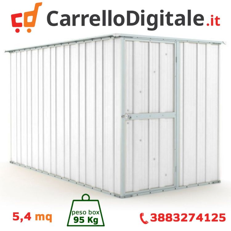 Box in Acciaio Zincato 1.75 x 3.07 m x h1.82 m - 95 KG - 5,4 metri quadri - BIANCO 