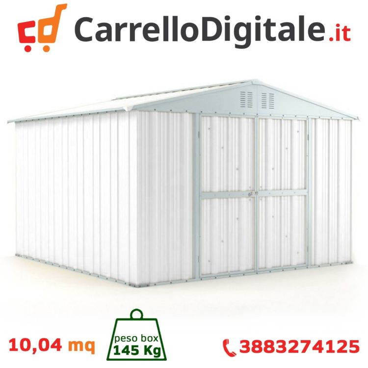 Box in Acciaio Zincato 3.27 x 3.07 m x h2.17 m - 145 KG – 9,4 metri quadri - BIANCO