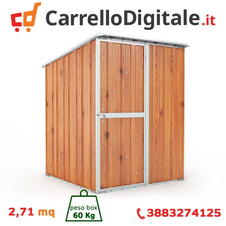 Box in Acciaio Zincato Casetta da Giardino in Lamiera 1.55 x 1.75 m x h2.02 m - 60 KG – 2.71 metri quadri - LEGNO