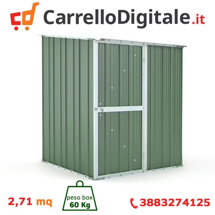 Box in Acciaio Zincato Casetta da Giardino in Lamiera 1.55 x 1.75 m x h2.02 m - 60 KG – 2.71 metri quadri - VERDE
