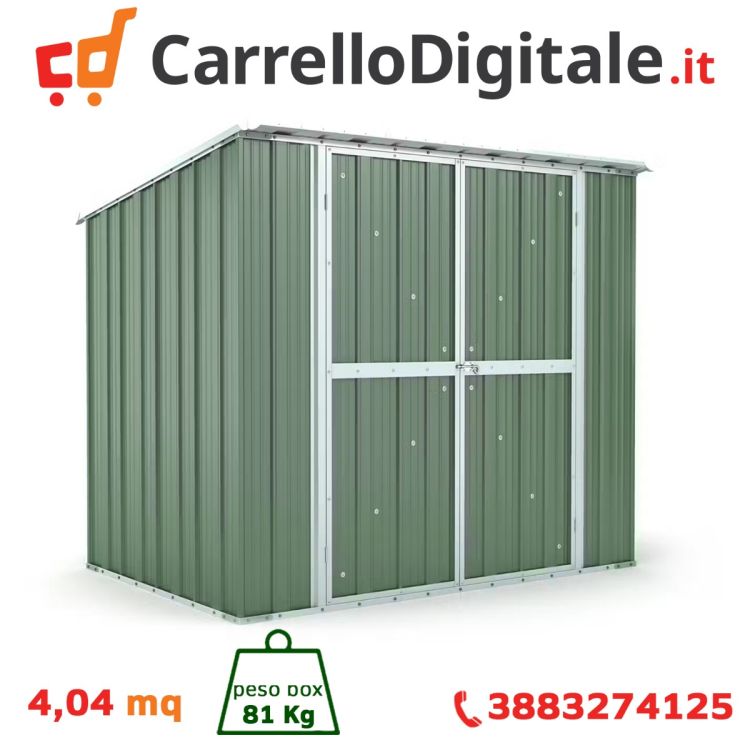 Box in Acciaio Zincato Casetta da Giardino in Lamiera 2.31 x 1.75 m x h2.02 m - 81 KG – 4.04 metri quadri - VERDE