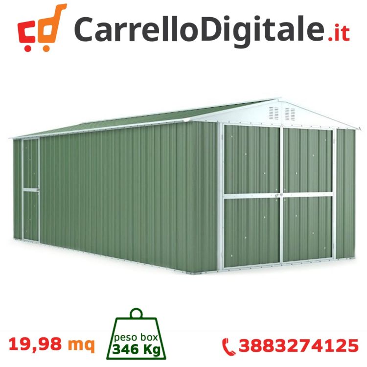 Box in Acciaio Zincato 3.27 x 6.11 m x h2.35 m - 346 KG – 19 metri quadri - VERDE