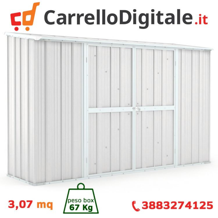 Box in Acciaio Zincato 3.07 x 1.00 m x h1.92 m - 75 KG - 3.07 metri quadri - BIANCO