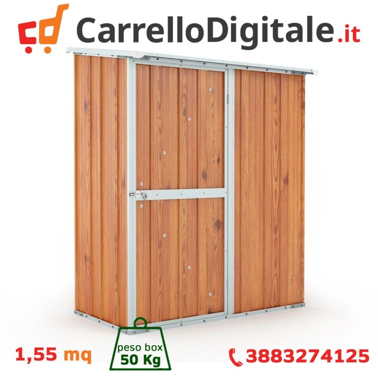 Box in Acciaio Zincato 1.55 x 1.00 m x h1.92 m - 50 KG – 1,55 metri quadri – LEGNO
