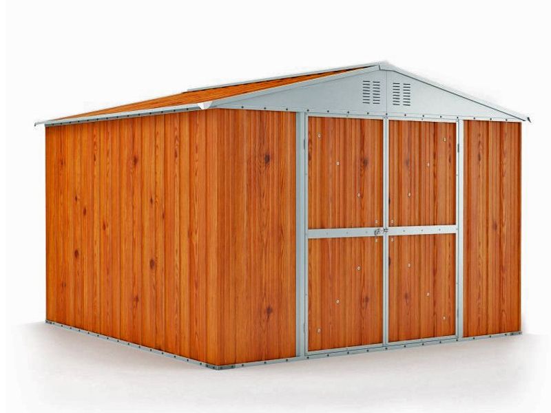 Box in Acciaio Zincato Casetta da Giardino Esterna 3.27 x 2.69 m x h2.17 m - 132 KG – 8.80 metri quadri - LEGNO