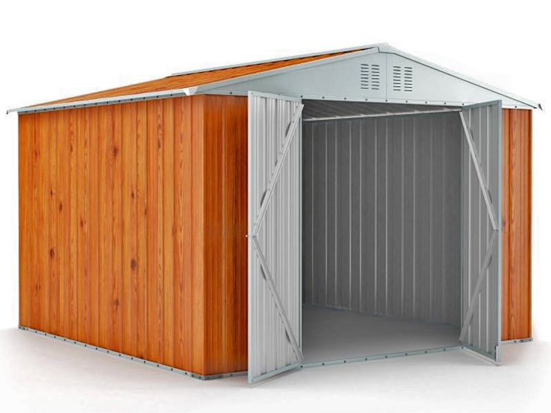Box in Acciaio Zincato Casetta da Giardino Esterna 3.27 x 2.69 m x h2.17 m - 132 KG – 8.80 metri quadri - LEGNO
