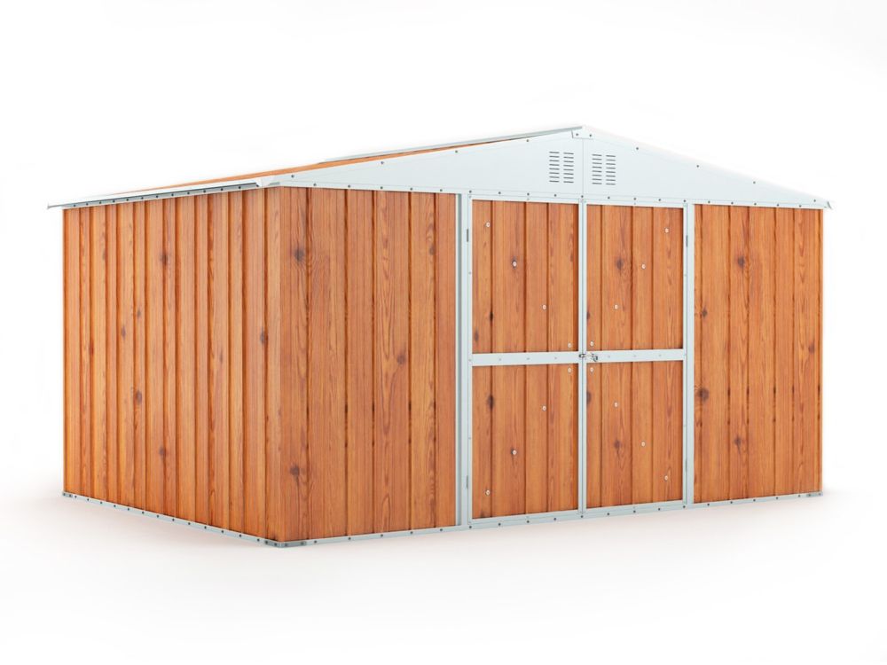 Box in Acciaio Zincato Casetta da Giardino Esterna 4.03 x 2.69 m x h2.17 m - 149 KG – 10.84 metri quadri - LEGNO 