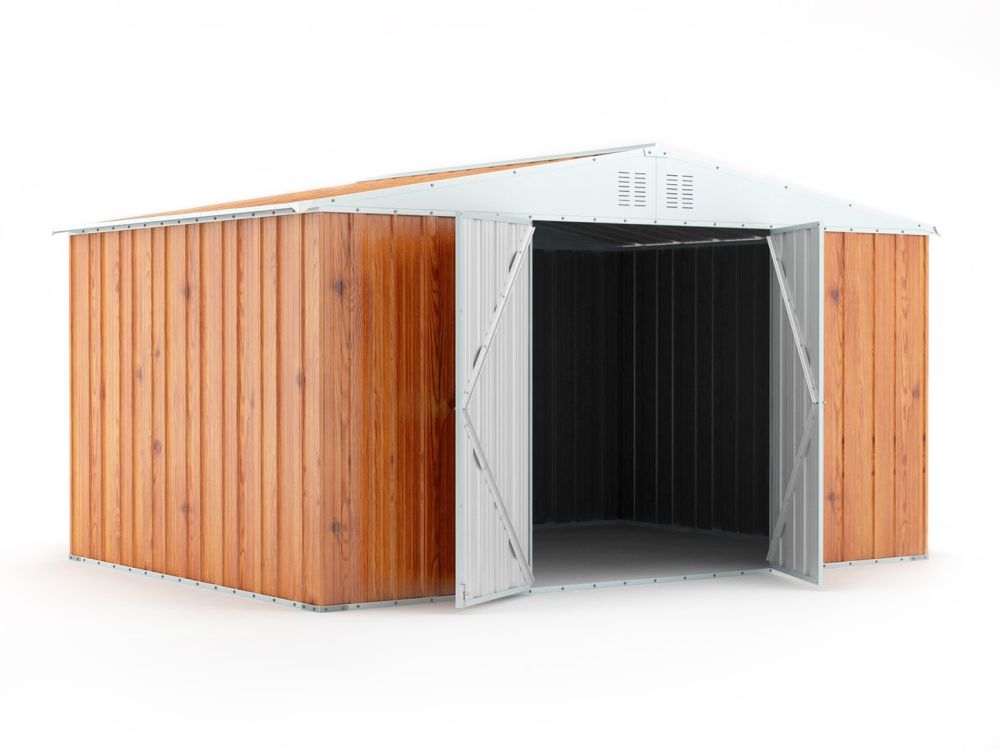 Box in Acciaio Zincato Casetta da Giardino Esterna 4.03 x 2.69 m x h2.17 m - 149 KG – 10.84 metri quadri - LEGNO 