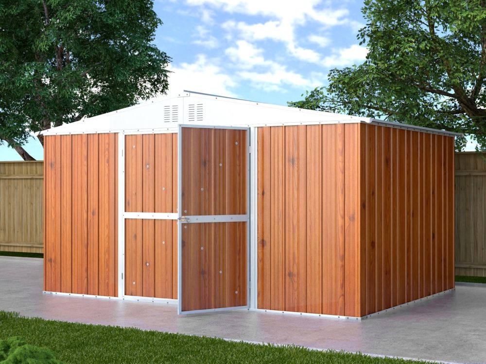 Box in Acciaio Zincato Casetta da Giardino Esterna  4.03 x 2.69 m x h2.17 m - 149 KG – 10.84 metri quadri - LEGNO 