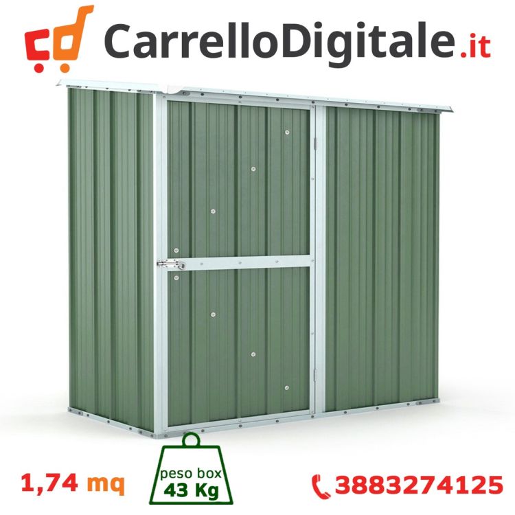Box in Acciaio Zincato Casetta da Giardino Esterna 1.74 x 1.00 m x h1.82 m - 43 KG – 1.74 metri quadri - VERDE