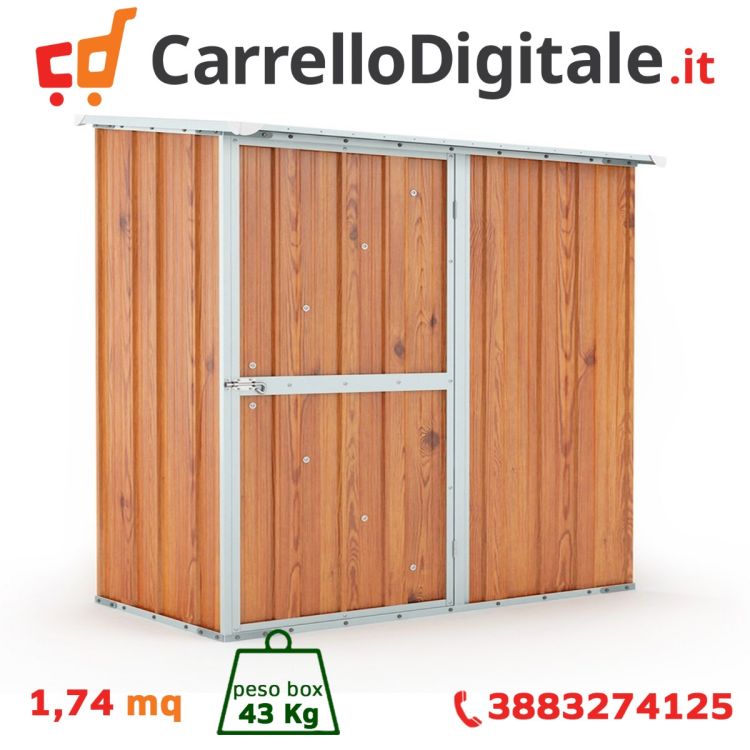 Box in Acciaio Zincato Casetta da Giardino Esterna 1.74 x 1.00 m x h1.82 m - 43 KG – 1.74 metri quadri - LEGNO