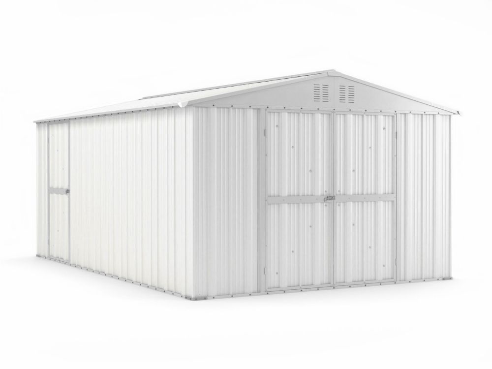 Box in Acciaio Zincato Casetta da Giardino in Lamiera 3.27 x 4.59 m x h2.17 m - 201 KG – 15,01 metri quadri – BIANCO