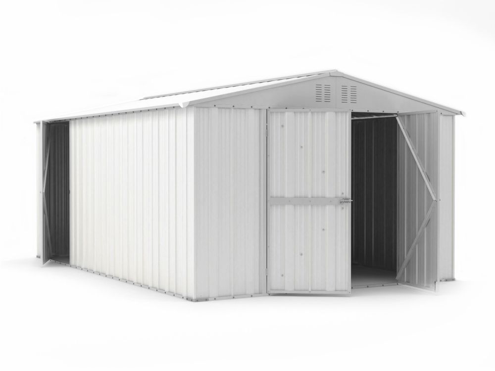 Box in Acciaio Zincato Casetta da Giardino in Lamiera 3.27 x 4.59 m x h2.17 m - 201 KG – 15,01 metri quadri – BIANCO