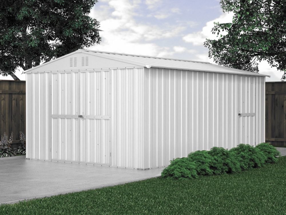 Box in Acciaio Zincato Casetta da Giardino in Lamiera 3.27 x 4.59 m x h2.17 m - 201 KG – 15,01 metri quadri – BIANCO