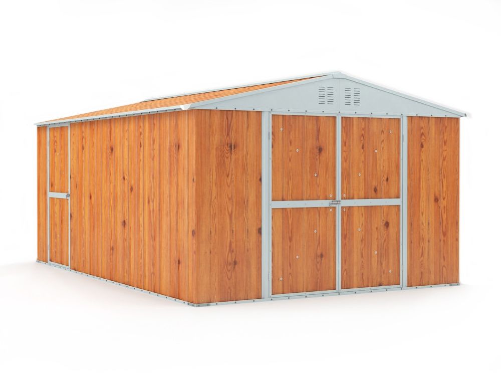 Box in Acciaio Zincato Casetta da Giardino in Lamiera 3.27 x 4.59 m x h2.17 m - 201 KG – 15,01 metri quadri – LEGNO
