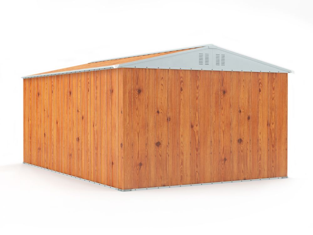Box in Acciaio Zincato Casetta da Giardino in Lamiera 3.27 x 4.59 m x h2.17 m - 201 KG – 15,01 metri quadri – LEGNO