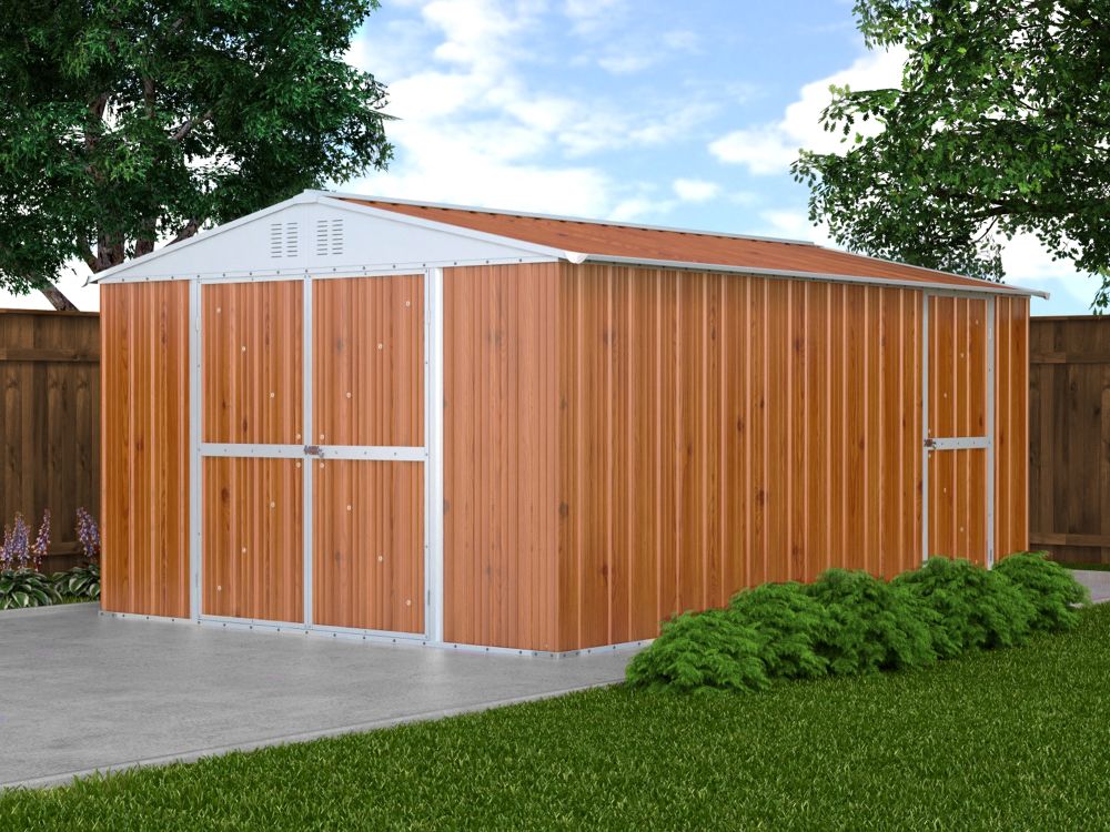 Box in Acciaio Zincato Casetta da Giardino in Lamiera 3.27 x 4.59 m x h2.17 m - 201 KG – 15,01 metri quadri – LEGNO