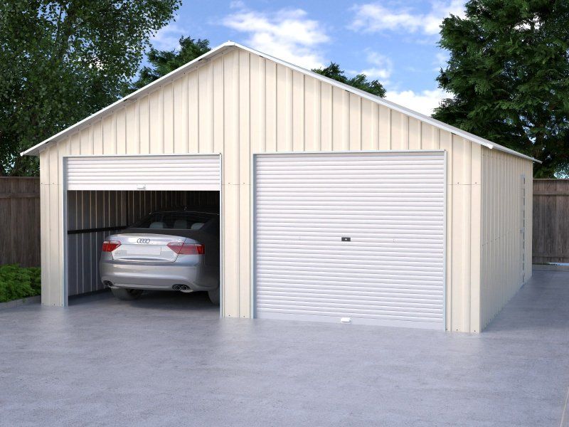 Box in Acciaio Zincato Casetta da Giardino in Lamiera Box Auto 6.66 x 7.24 m x h 3.80 m - 810 KG – 48.22 metri quadri - BEIGE