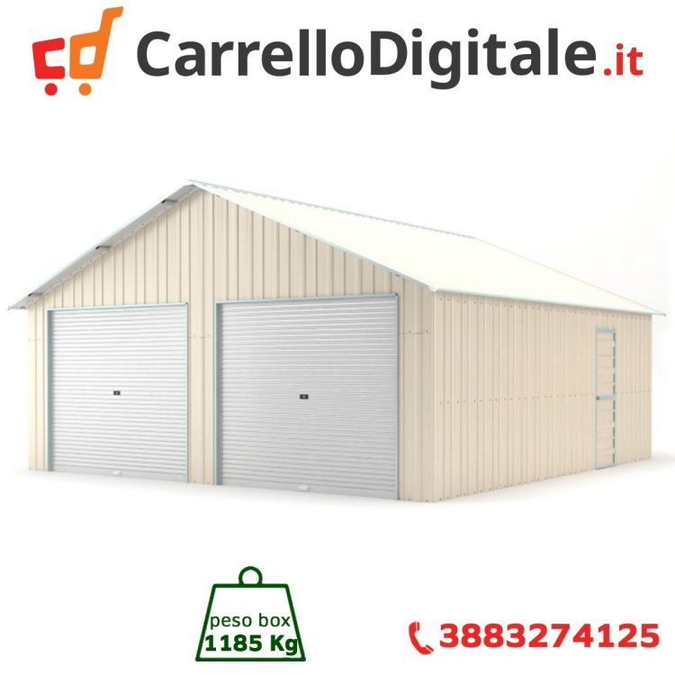 Box in Acciaio Zincato Casetta da Giardino in Lamiera Box Auto 6.66 x 11.80 m x h 3.80 m - 1.185 KG – 78.60 metri quadri - BEIGE