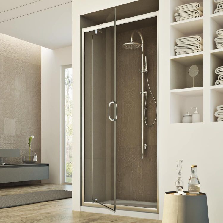 Porta doccia modello Brief a 1 anta con apertura pivotante - H 185 cm vetro trasparente 