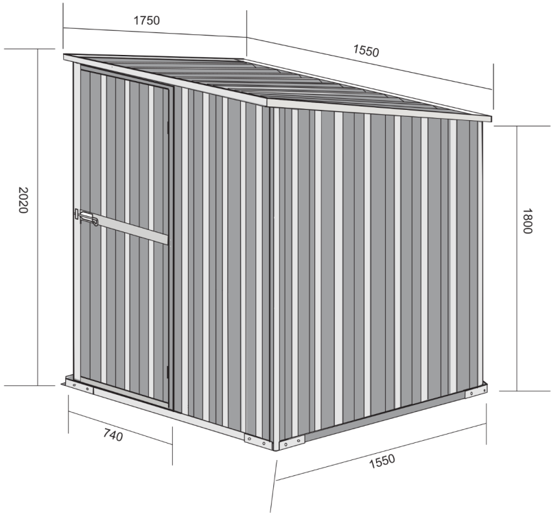 Box in Acciaio Zincato Casetta da Giardino in Lamiera 1.55 x 1.75 m x h2.02 m - 60 KG – 2.71 metri quadri - BIANCO