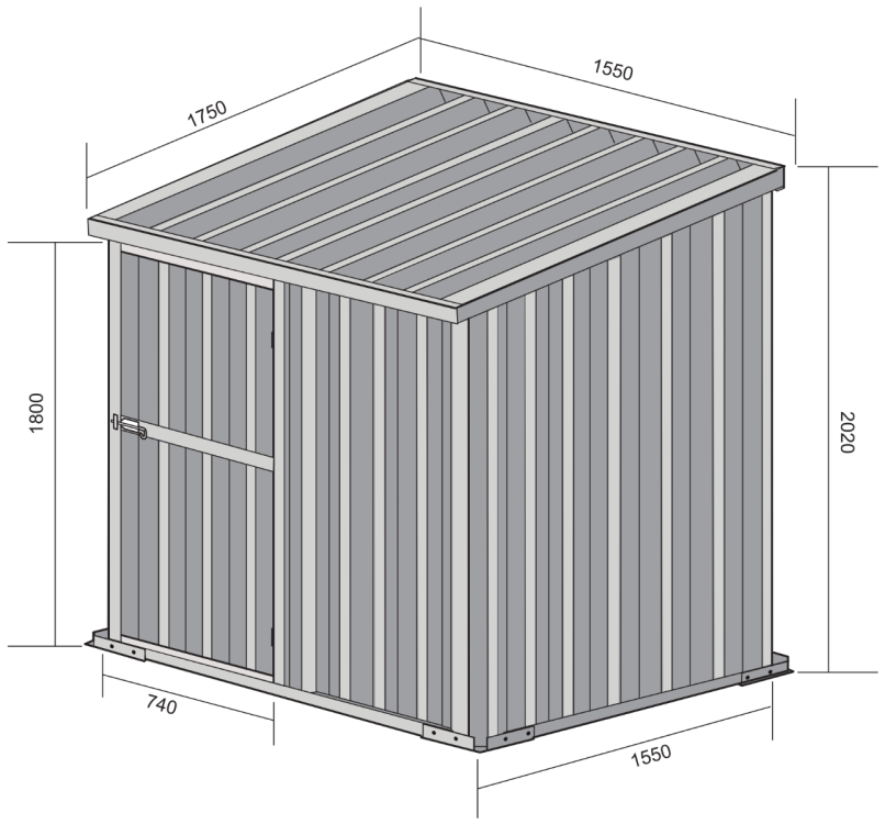 Box in Acciaio Zincato Casetta da Giardino in Lamiera 1.55 x 1.75 m x h2.02 m - 60 KG – 2.71 metri quadri - LEGNO
