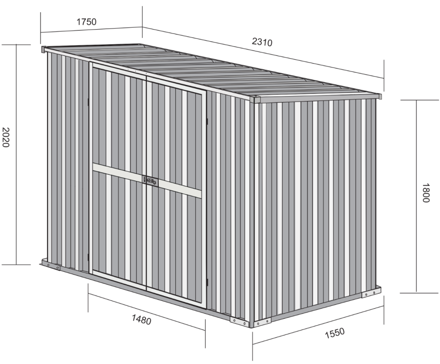 Box in Acciaio Zincato Casetta da Giardino in Lamiera 2.31 x 1.75 m x h2.02 m - 81 KG – 4.04 metri quadri - LEGNO