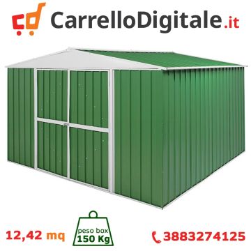 Box in Acciaio Zincato 3.60 x 3.45 m x h2.12 m - 150 KG – 12,25 metri quadri - VERDE