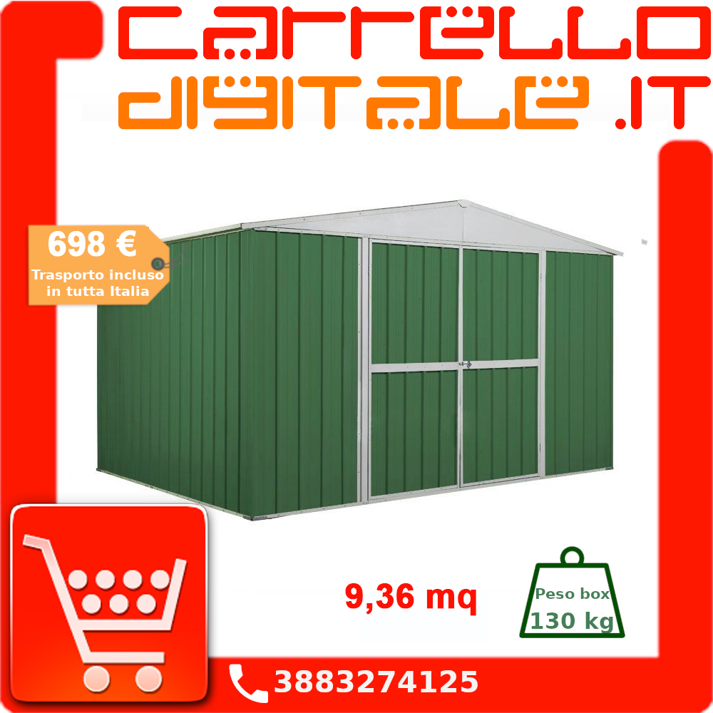 Casetta Box Da Giardino in Lamiera Verde Per Deposito Attrezzi 360x260x212cm En 
